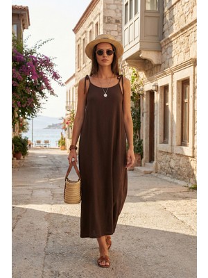 Lela Regular Fit Ip Askılı Uzun Elbise Bayan Elbise 5865732