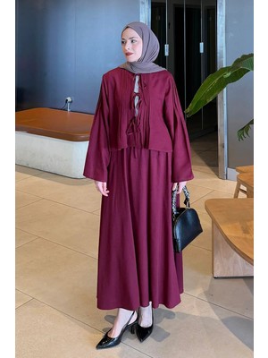 Lamelif Pileli Bağlama Detaylı Takım Bordo