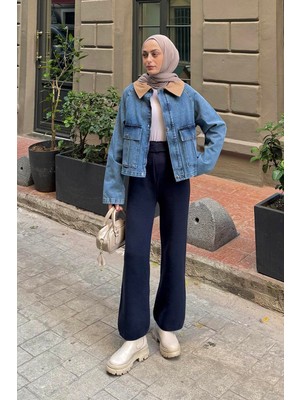 Lamelif Çıtçıtlı Denim Ceket Vizonrengi