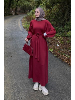 Lamelif Arma Detaylı Elbise Bordo