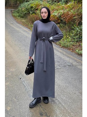 Lamelif Arma Detaylı Elbise Antrasit