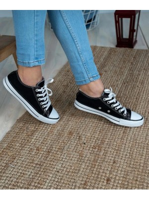 Bukond Kısa Kot Keten Bağcıklı Günlük Rahat Esnek  Düz Şeffaf Taban  Bez Ayakkabı Sneaker