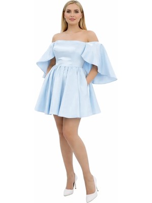 Kadın Omzu Açık Saten Midi Elbise