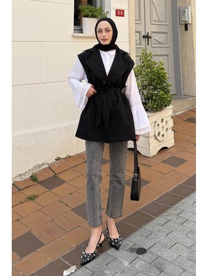 Lamelif Kolsuz Tesettür Yelek Siyah