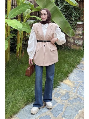 Lamelif Cep Detaylı Yelek Taş