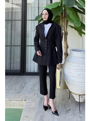 Lamelif Pensli Ceket-Pantolon Ikili Takım Siyah