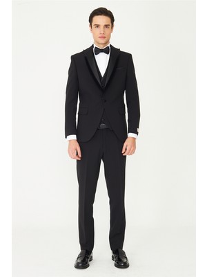 White Stone Siyah Sivri Yaka Damatlık