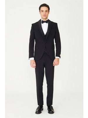 White Stone Siyah Şal Yaka Damatlık