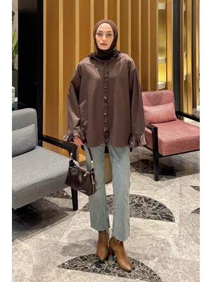 Lamelif Fırfırlı Gömlek Kahverengi