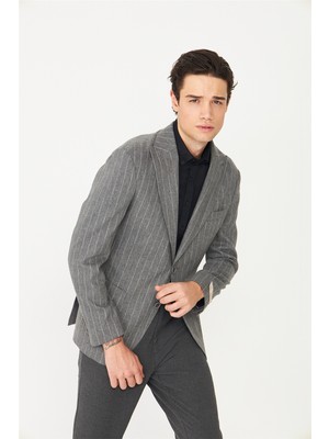 White Stone Gri Çizgili Spor Blazer Ceket