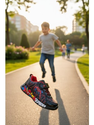 Enoch Örümcek Adam Figürlü Örümcek Ağı Grafik Desenli ve Cırtlı Sportif Çocuk Ayakkabı