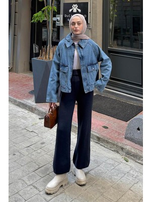 Lamelif Çıtçıtlı Denim Ceket Kot Mavisi