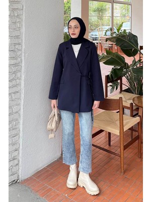 Lamelif Yan Bağlama Detaylı Ceket Lacivert