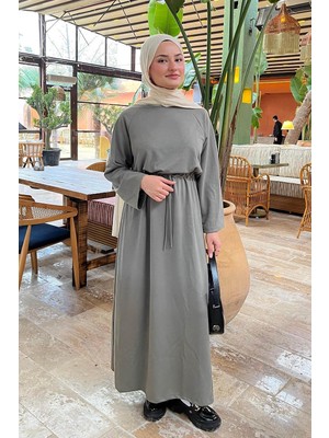 Lamelif Bel Tünel Detaylı Elbise Çağla Yeşili