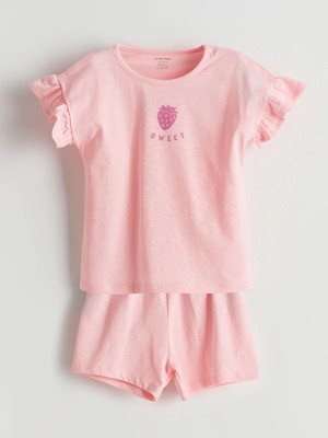 Lc Waikiki Kız Bebek Şortlu Pijama Takımı Baskılı Desen ile Rahat Kullanım 12 - 18 Ay