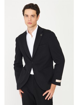 White Stone Siyah Klasik Kesim Blazer Ceket
