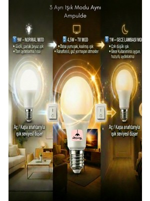 Decory 3 Kademeli Beyaz LED Ampul E27 Duy - 9W / 4.5W / 1W Ayarlanabilir Işık Şiddeti - Kısılabilir