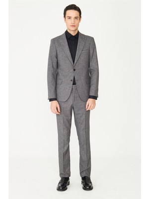 White Stone Antrasit Dokulu Modern Kesim Takım Elbise