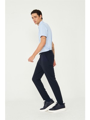 White Stone Lacivert Bağcıklı Bel Detaylı Akıcı Form Günlük Şehir Pantolonu