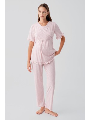 Artış Collection Kısa Kollu Emzirme Bölmeli Ayarlanabilir Bel Pamuklu Hamile Pijama Takım 19218