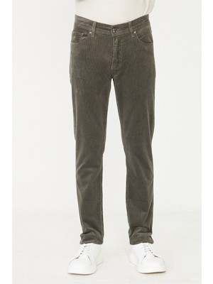 White Stone Haki Düz Kesim Fitilli Kadife Günlük Pantolon