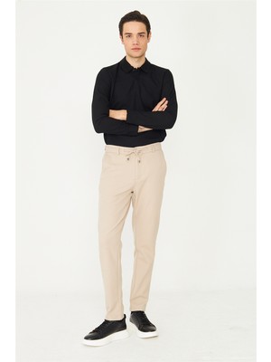 White Stone Bej Beli Bağcıklı Modern Kesim Jogger Pantolon