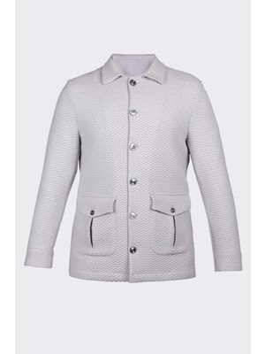 White Stone Beyaz Rahat Kesim iki Cepli Düğmeli Desenli Gömlek Ceket
