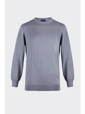 White Stone Bisiklet Yaka Düz Premium Triko Kazak Taş Indigo