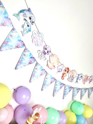 Fluparty Deniz Dünyası Temalı Flama Banner - Little Pearl Üçgen Parti Bayrağı