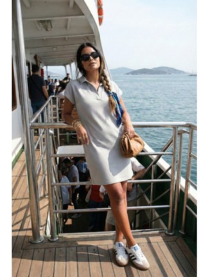 Lela Regular Fit Polo Yaka Mini Elbise Bayan Elbise 5866153