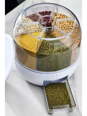 Senson 360° Dönebilen Kuru Gıda ve Bakliyat Organizeri 6 Bölmeli Hava Geçirmez Saklama Kabı 6 Lt - Lisinya