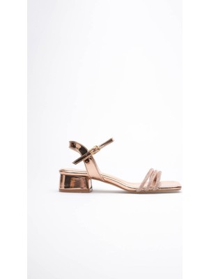 Shoegar Kadın Rose Gold Taş Detaylı Kalın Topuklu Şık Sandalet EATR20MY26F