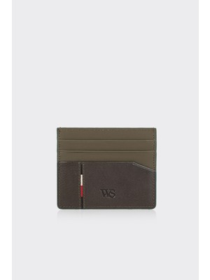 White Stone Haki Çift Renk Premium Yatay Deri Erkek Kartlık