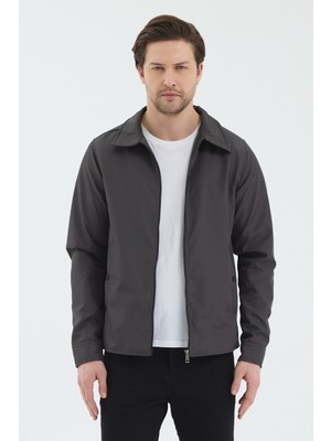 Level High Erkek Antrasit Polo Yaka Basic Fermuarlı Mevsimlik Ceket