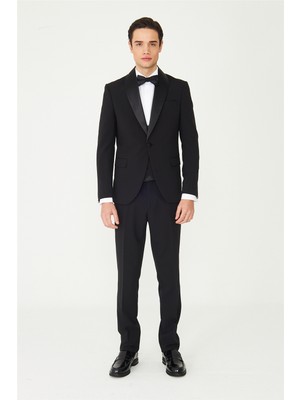 White Stone Siyah Şal Yaka Damatlık