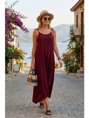 Lela Regular Fit Ip Askılı Uzun Elbise Bayan Elbise 5865732