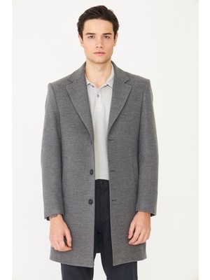 White Stone Gri Astarlı İç Cepli Kaşe Kaban Regular Fit