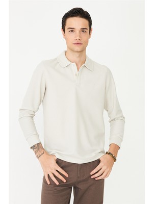 White Stone Bej Mikro Dokulu Uzun Kollu Polo Yaka Üst
