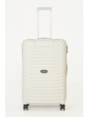 White Stone Bej Büyük Boy Sert Kabuk Valiz