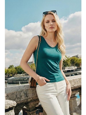 Lela Kalın Askılı V Yaka Bluz Bayan Bluz 5864384