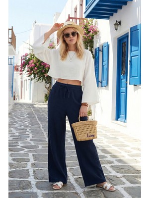 Lela Pamuklu Comfort Fit Yüksek Bel Geniş Paça Pantolon Bayan Pantolon 668YP5540