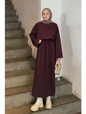 Lamelif Bağlama Detaylı Elbise Bordo