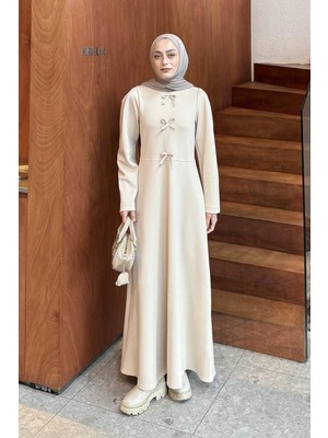 Lamelif Kurdela Detaylı Scuba Elbise Krem