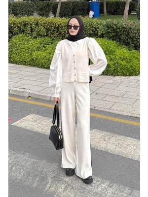 Lamelif Biyeli Yelekli Takım Taş