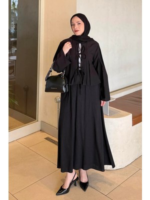 Lamelif Pileli Bağlama Detaylı Takım Siyah