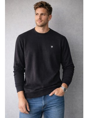 İnce Moda Giyim Erkek Basic Bisiklet Yaka Uzun Kollu Sweatshirt