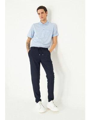 White Stone Lacivert Modern Kesim Bağcıklı Smart Casual Jogger Pantolon