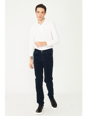 White Stone Lacivert Düz Kesim Fitilli Kadife Günlük Pantolon