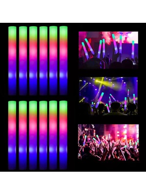LED Işıklı Rengarenk Sünger Parti Çubuğu - 12 Adet