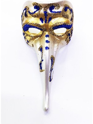 Mavi Renk Işlemeli Seramik Malzemeden Imal Venedik Uzun Maske Magnet